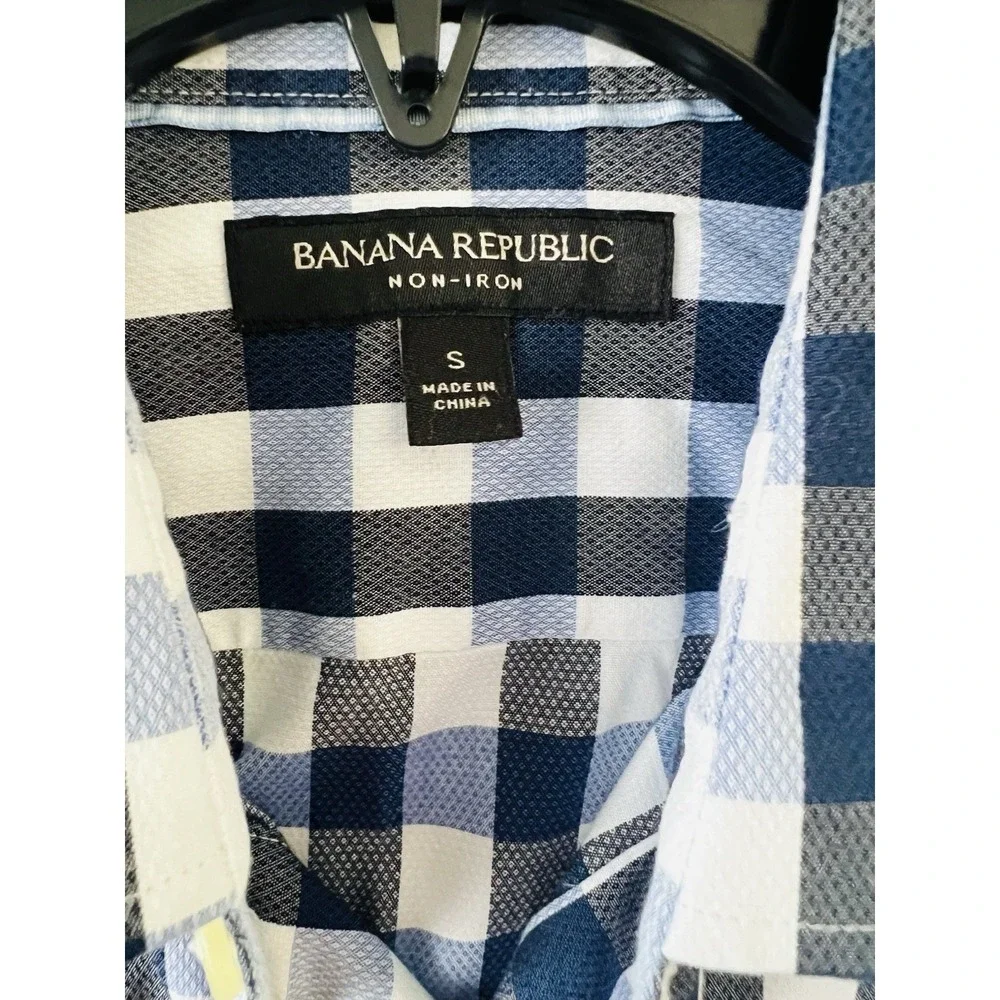 Banana Republic Shirt Mens Small Blue Check Plaid Long Sleeve Camden Fit